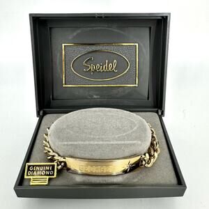 Vintage Speidel ID bracelet gold tone diamond name plate engraved George box